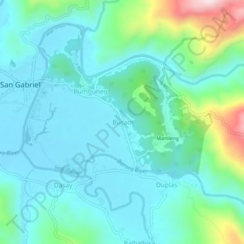 Topografisk karta Bucao, höjd, relief