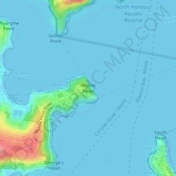 Topografisk karta Middle Head, höjd, relief