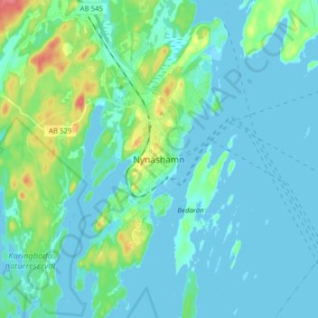 Topografisk karta Nynäshamn, höjd, relief