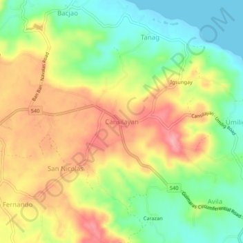 Topografisk karta Cansilayan, höjd, relief