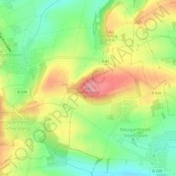 Topografisk karta Kochersberg, höjd, relief