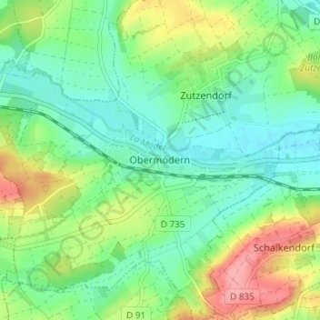 Topografisk karta Obermodern, höjd, relief