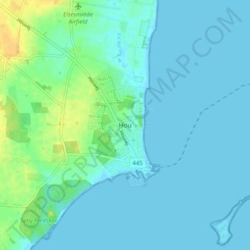 Topografisk karta Hou, höjd, relief