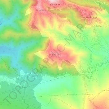 Topografisk karta Ighil Imoula, höjd, relief