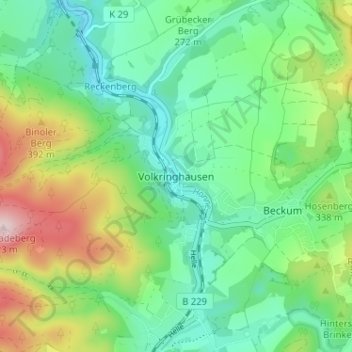 Topografisk karta Volkringhausen, höjd, relief