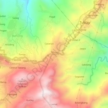 Topografisk karta Shilan, höjd, relief