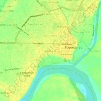 Topografisk karta Ugac Sur, höjd, relief