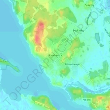 Topografisk karta Stenhamra, höjd, relief