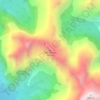 Topografisk karta Twin Sisters, höjd, relief