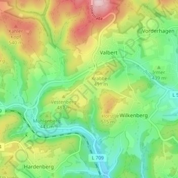 Topografisk karta Höh, höjd, relief
