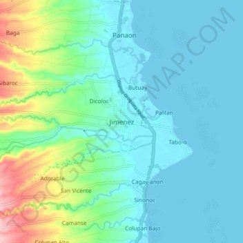 Topografisk karta Jimenez, höjd, relief