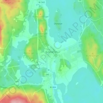 Topografisk karta Sunnansjö, höjd, relief