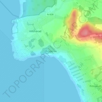 Topografisk karta Ringenäs, höjd, relief