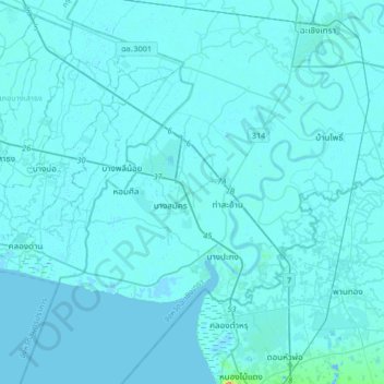 Topografisk karta Bang Wua Khanarak, höjd, relief