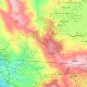 Topografisk karta Longlong, höjd, relief