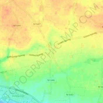 Topografisk karta Gislöv, höjd, relief