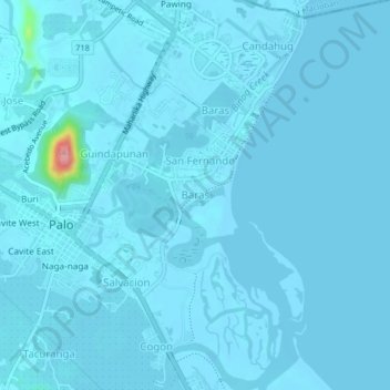 Topografisk karta Baras, höjd, relief