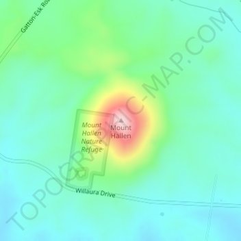 Topografisk karta Mount Hallen, höjd, relief
