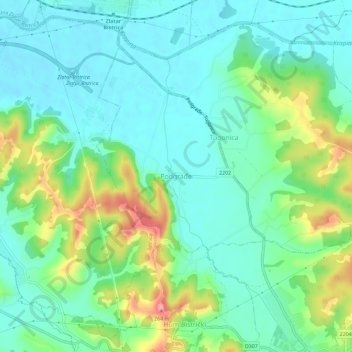 Topografisk karta Podgrađe, höjd, relief