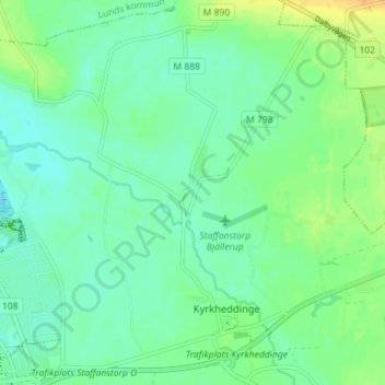 Topografisk karta Stora Bjällerup, höjd, relief