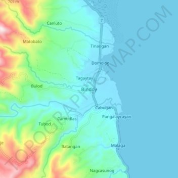 Topografisk karta Bindoy, höjd, relief