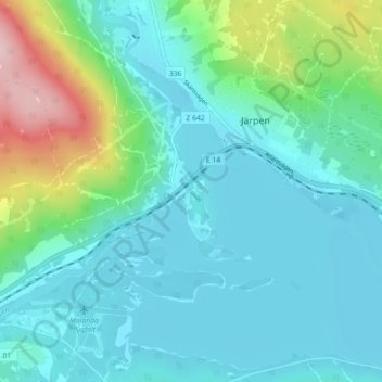 Topografisk karta Tossön, höjd, relief