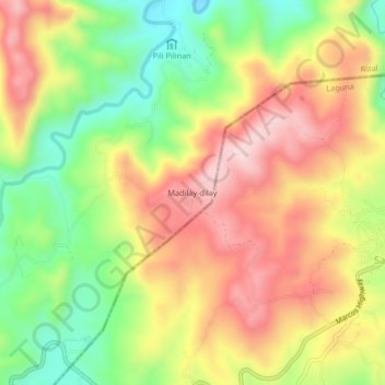 Topografisk karta Madilay-dilay, höjd, relief