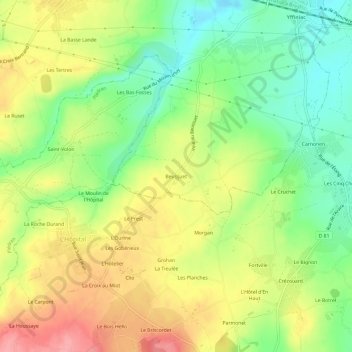 Topografisk karta Beussuet, höjd, relief