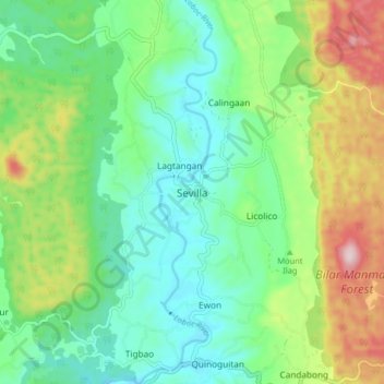 Topografisk karta Sevilla, höjd, relief