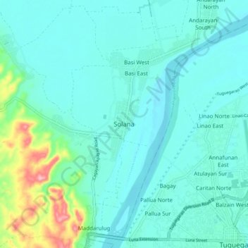 Topografisk karta Solana, höjd, relief