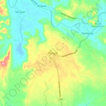 Topografisk karta Burgos, höjd, relief