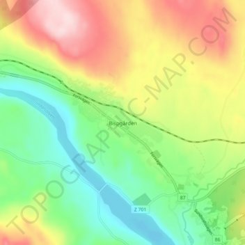 Topografisk karta Bispgården, höjd, relief