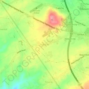 Topografisk karta Natatas, höjd, relief