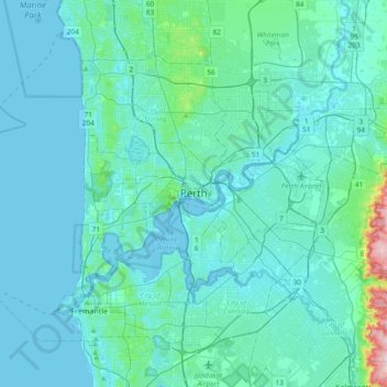 Topografisk karta Perth, höjd, relief