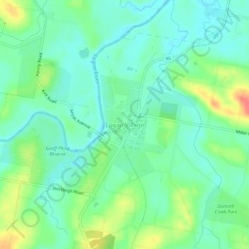 Topografisk karta Logan Village, höjd, relief