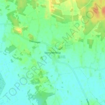 Topografisk karta Stora Mellösa, höjd, relief