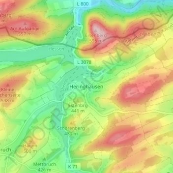 Topografisk karta Heringhausen, höjd, relief