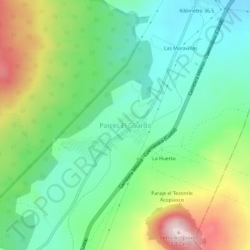 Topografisk karta Parres El Guarda, höjd, relief