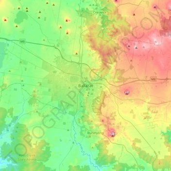 Topografisk karta Ballarat, höjd, relief