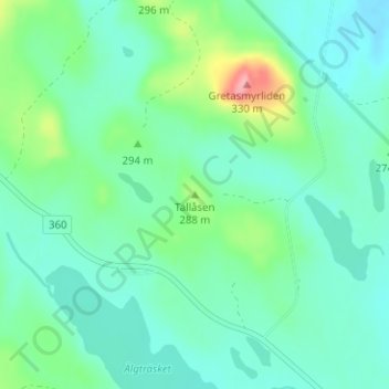 Topografisk karta Tallåsen, höjd, relief