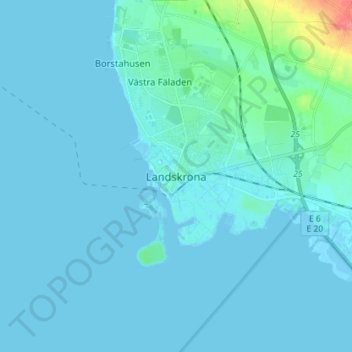 Topografisk karta Landskrona, höjd, relief