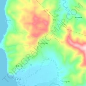 Topografisk karta Mayapay, höjd, relief