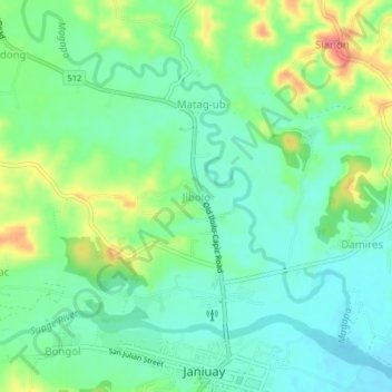 Topografisk karta Jibolo, höjd, relief