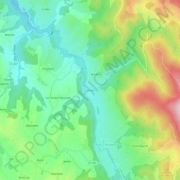 Topografisk karta Coindre, höjd, relief