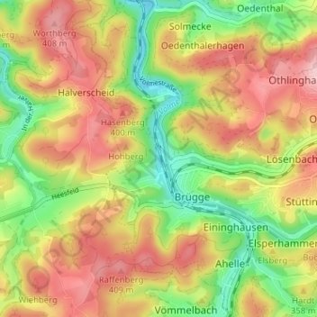 Topografisk karta Winkhausen, höjd, relief