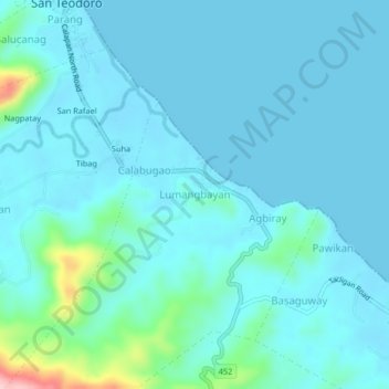 Topografisk karta Lumangbayan, höjd, relief
