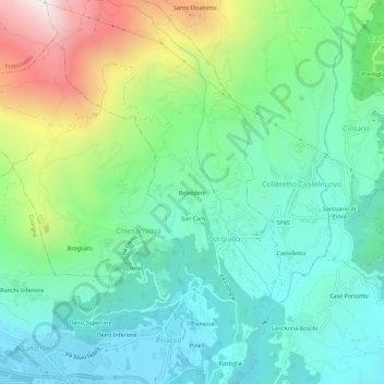 Topografisk karta Belvedere, höjd, relief
