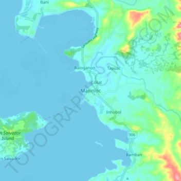 Topografisk karta Masinloc, höjd, relief