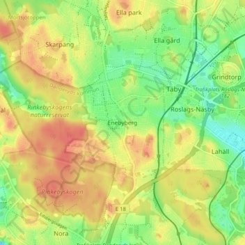 Topografisk karta Enebyberg, höjd, relief