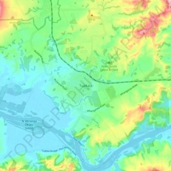 Topografisk karta Tuakau, höjd, relief